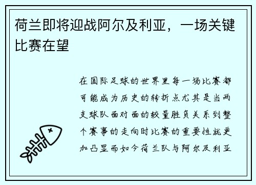 荷兰即将迎战阿尔及利亚，一场关键比赛在望