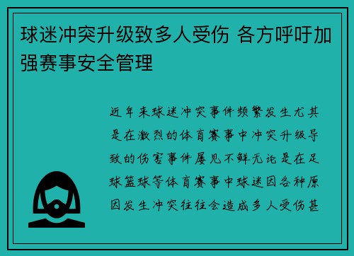 球迷冲突升级致多人受伤 各方呼吁加强赛事安全管理